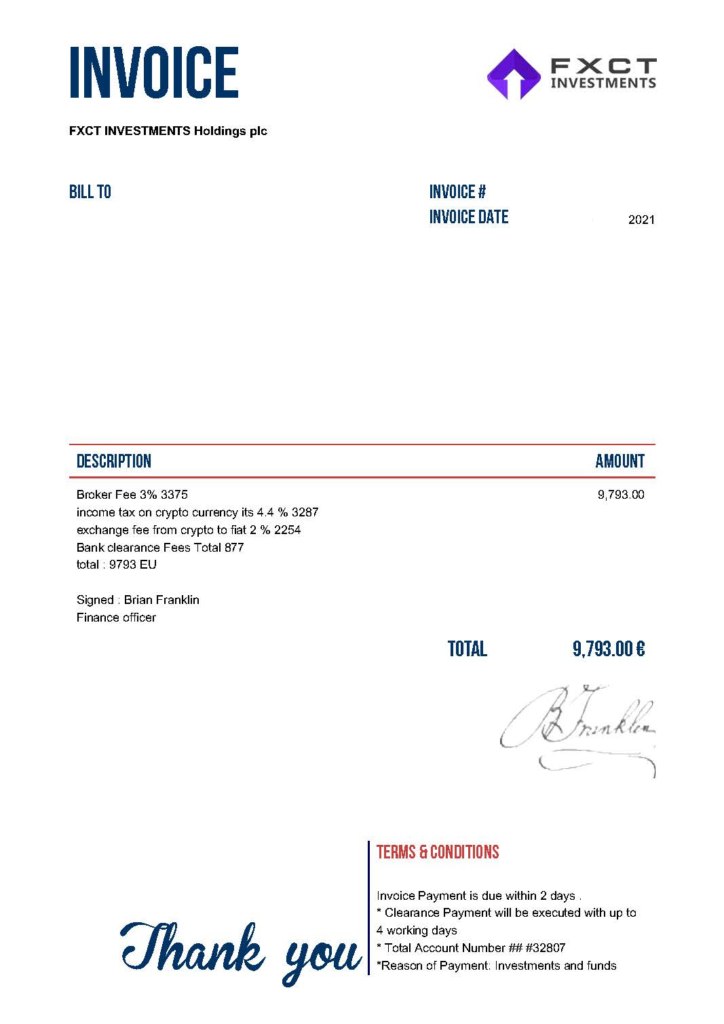 FXCT scam invoice