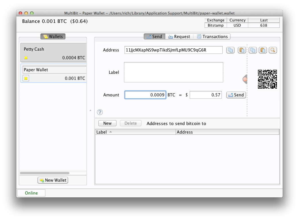 Multibit wallet user interface